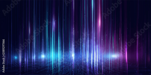 Fotografija Abstract background with vertical streaks of blue and purple light, evoking a sense of digital flow and futuristic technology