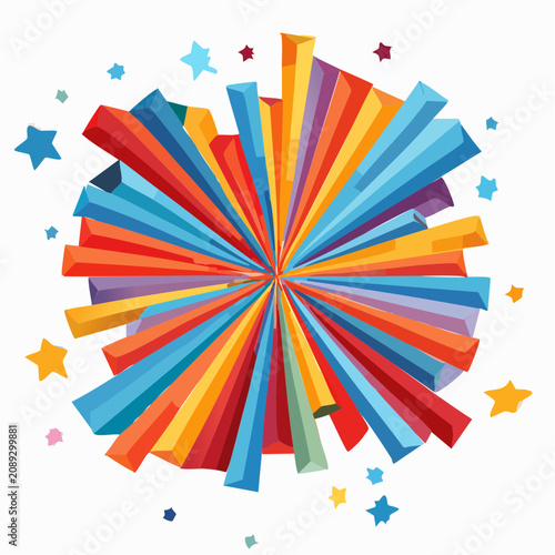 Colorful Radial Explosion of Geometric Prisms and Stars.