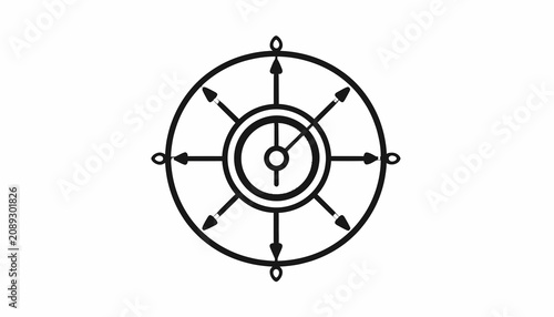 Tableau sur toile Black and white ship navigation wheel.