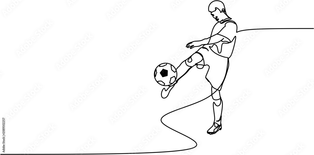 Fototapeta premium One line art of football player controlling soccer ball