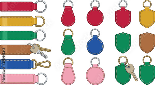 Картината върху платно Leather keychain vector collection featuring colorful key fobs key rings and bla
