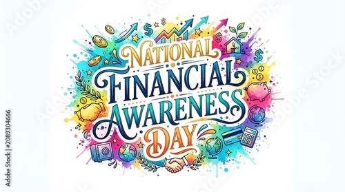 National financial awareness day typography isolated on white background