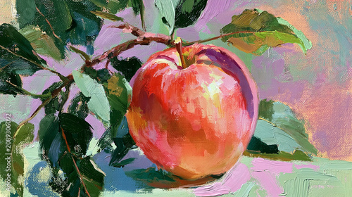 red apple with leaves