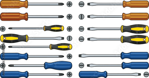 Cuadro en lienzo Screwdriver collection featuring Phillips and flathead screwdrivers with ergonom