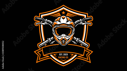 Motocross helmet and handlebars emblem for racing club