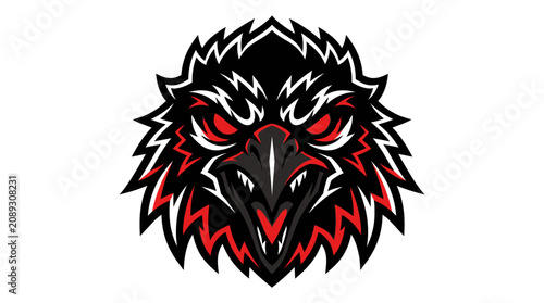 Tableau sur toile Aggressive eagle mascot head with glowing red eyes and sharp beak