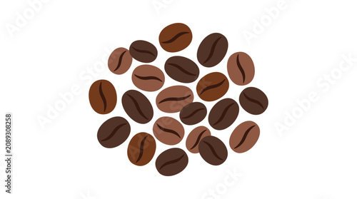 Tableau sur toile Top view of roasted coffee beans on white background.