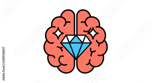 Cuadro en lienzo Human brain with a brilliant sparkling diamond center.