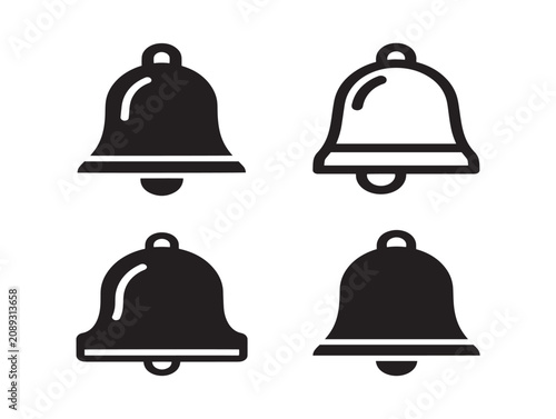 Wedding bells icon set featuring solid black silhouettes and line art style