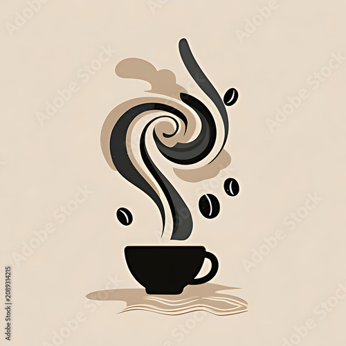 Coffee Cup With Rising Steam And Beans Vector Illustration