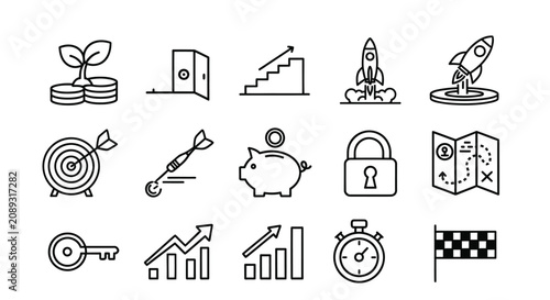 Startup launch and strategic business goal icons