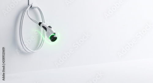 Electric vehicle charging connector and cable on transparent background technology