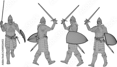 Canvastavla Collection of isolated 3D low poly knight soldier models wearing historical crus