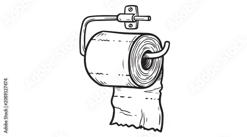Toilet paper roll, bathroom accessory, toilet paper holder, vector illustration, black and white