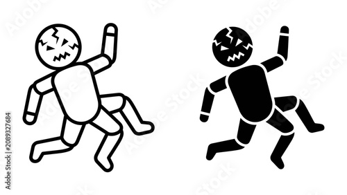 Cuadro en lienzo Man Falling Down - Two stylized stick figures illustrate a person falling down, one in black and one in white outline, depicting a moment of sudden mishap