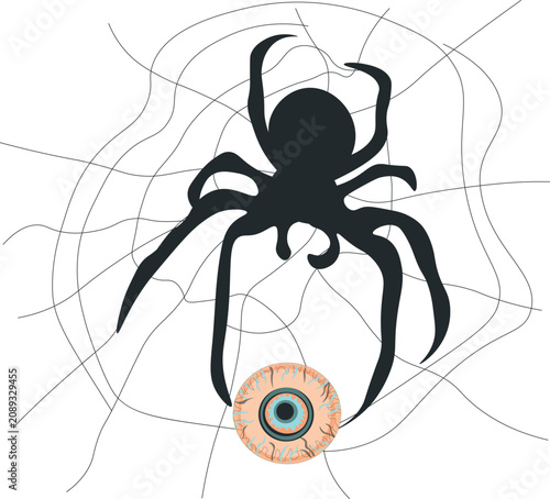 Φωτογραφία Creepy tarantula spider with blue bloodshot eyeball