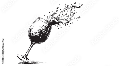 Wine Glass, Red Wine Splash, Vector Illustration, Drinking Concept