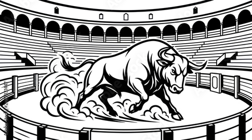Foto Bull kicking up dust in a stadium arena.