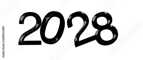 Bold black glossy 2028 text...
