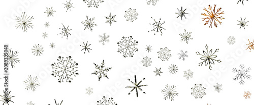 Картината върху платно Pattern of numerous intricate snowflakes of varying sizes and colors on white