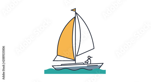 Photos Illustrated sailboat with orange sails on water.