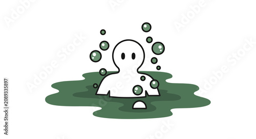 Obraz na płótnie Cartoon ghost in bubbling green swamp illustration.