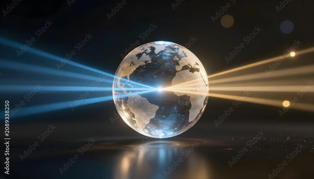 Fototapeta premium light beams from crystal globe