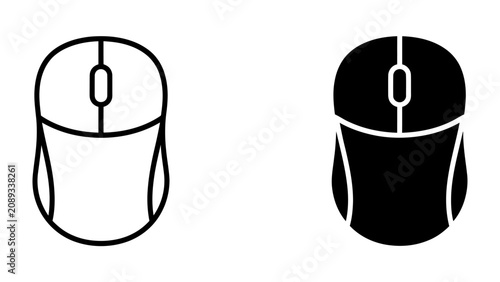 Photos Computer Mouse Icons: A simple and clear representation of a computer mouse, depicted in both outline and solid silhouette forms, symbolizing digital navigation and interaction