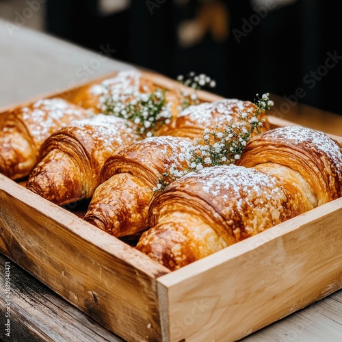 Golden Brown Flaky Croissants Freshly Baked.