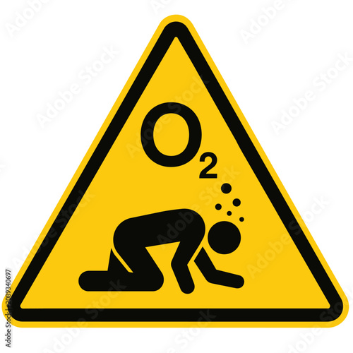 Bild auf Leinwand Oxygen deficiency warning sign a yellow triangular hazard symbol with a person s