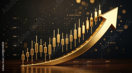 Golden Candlestick Chart Showing Financial Growth and Market Success in a Professional Style