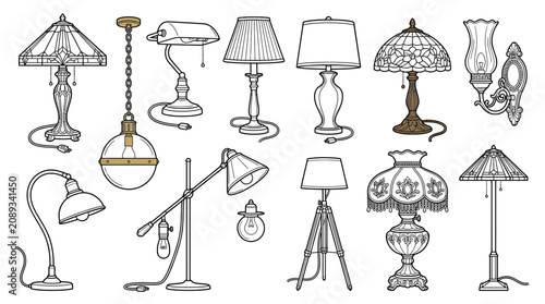 Schilderij op canvas Vintage Lamp Collection: Art Nouveau, Victorian, Industrial Styles
