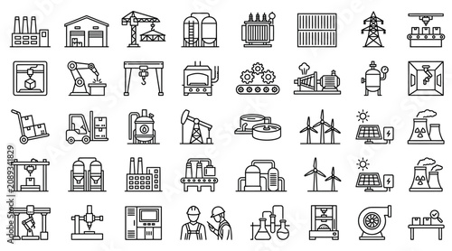 Bild auf Leinwand A comprehensive collection of industrial and manufacturing process line art icons