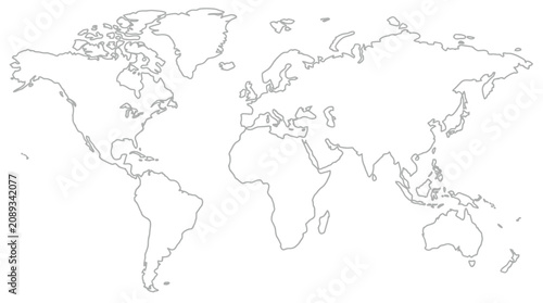 Cuadro en lienzo A simple black and white outline map of the world showing all continents