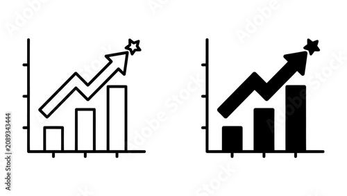 Bild auf Leinwand Growth Chart Icon: A stylized bar graph with an upward trending arrow and a star at the peak, symbolizing progress and success