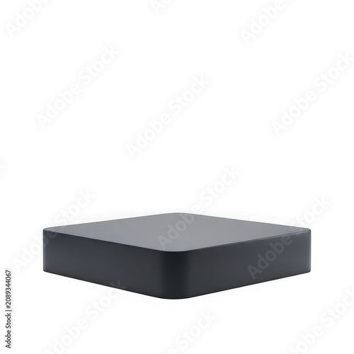 Black square podium platform for product display isolated on transparent background