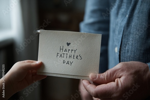 Celebrating love and gratitude on Fathers Day with a heartfelt card shared between a child and a father in a cozy indoor setting