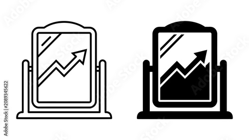 Canvas Print Growth Reflection: A mirror reflects a rising arrow graph, symbolizing business growth, financial progress, and positive future outlook in a clear, iconographic style