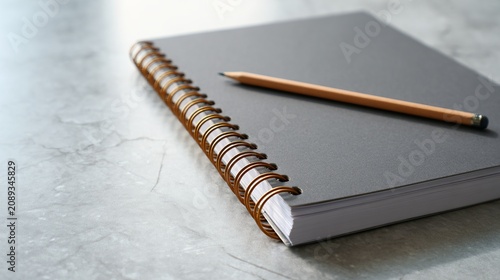 Open notebook resting on a smooth surface with a wooden pencil ready for creative writing or thoughtful sketches in a serene setting