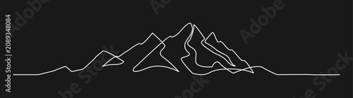 Minimalist Continuous One Line Drawing of Mountain Peaks on Black Background