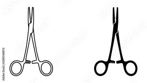Fotografie Surgical Forceps Duo: A pair of precisely rendered surgical forceps, presented in both line art and silhouette, ready for medical or scientific depiction