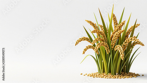 Organic Golden Rice Paddy Plant Isolated on White Background