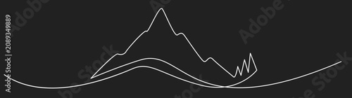 Bild auf Leinwand Abstract Line Art Landscape with Mountains and Waves on Dark Background