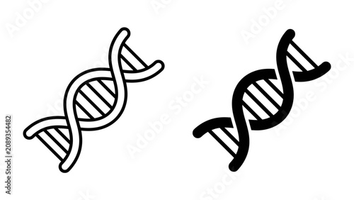 Fotografía DNA Helix Icons: Two stylized representations of the DNA double helix, one outlined and one solid, symbolize genetic code, molecular biology, and scientific research