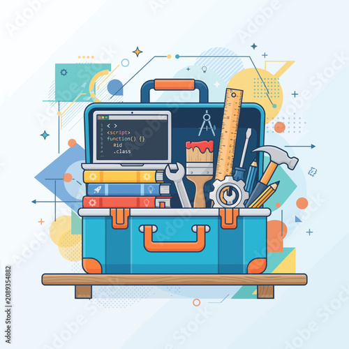 Professional Toolbox With Creative Development Tools and Engineering Equipment Concept
