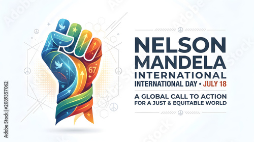 Nelson mandela international day colorful artistic raised fist poster for social equality and justice