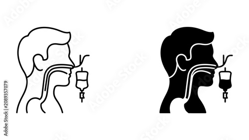 Obraz na plátně Medical Infusion Icon Set: A minimalist set of icons representing a medical infusion, depicting the process of administering fluid or medication through a nasal tube