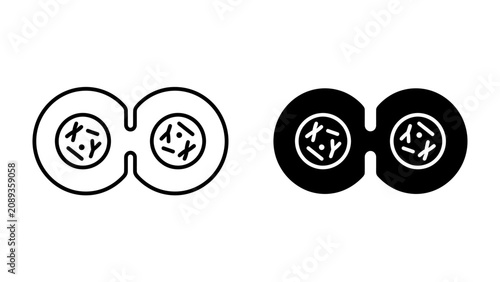 Konstfotografi Cell Division Icons: Two representations, one outlined and one filled, depict the process of cell division, showing chromosomes within dividing cells