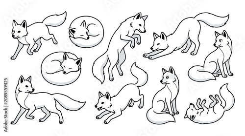 Photos Fox poses and expressions line drawing.