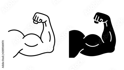 Canvastavla Bicep Flex Icons: Two stylized illustrations depicting a flexed bicep, one in outline and the other as a solid black silhouette, representing strength and power